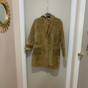 vintage Y2K Gap tan suede leather sherpa-lined hooded coat